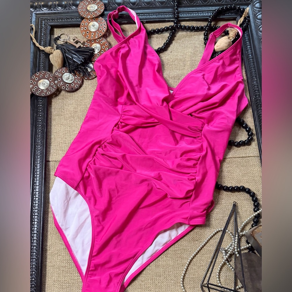 EUC SHEIN Hot Pink One-Piece Swimsuit with Ruching Size 4X
